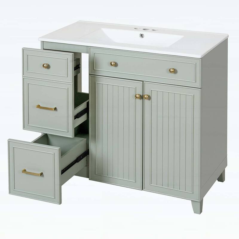 Stylish and Functional Bathroom Vanity with Ceramic Sink,Soft Close Doors,and Double-Layer Drawers for Modern Storage