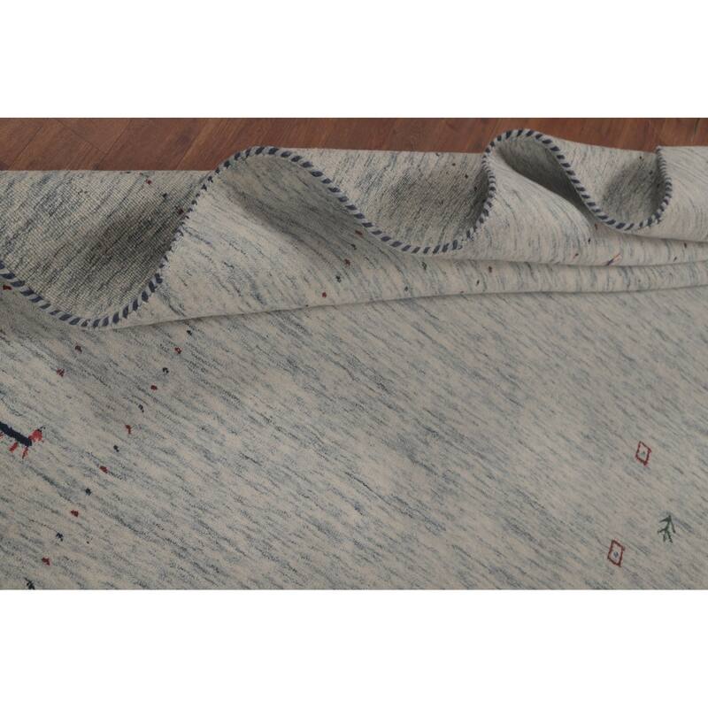 Tribal Gabbeh Area Rug Hand-Knotted Beige / Ivory Wool Carpet - 9'0"x 11'6"