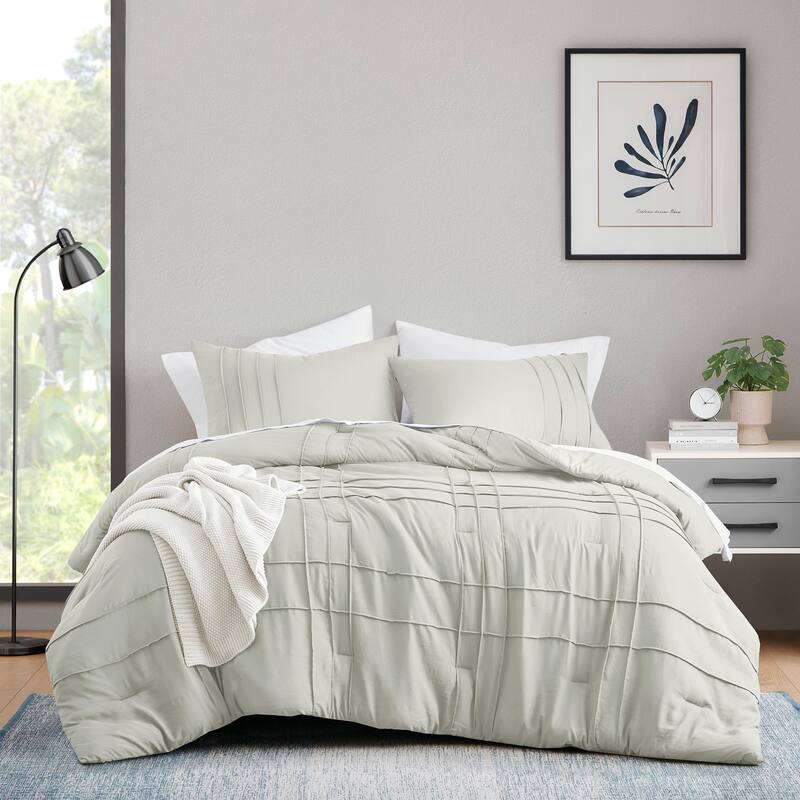 Chelsea Square Evans Pinch Pleated Soft Washed Boho Comforter Set - Silver - King