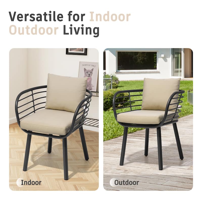 7-Piece Set Outdoor Aluminum Dining Table with Umbrella Hole and Cushioned Dining Chairs