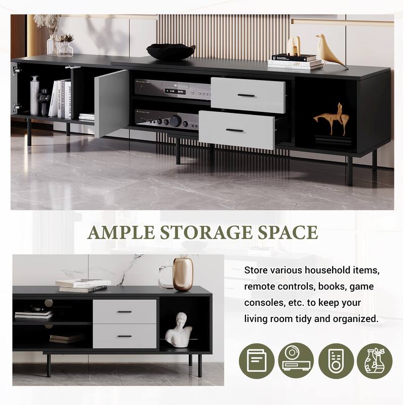 Stylish Media Console Table for TVs up to 80", TV Stand with Concealed Storage & Open Shelves