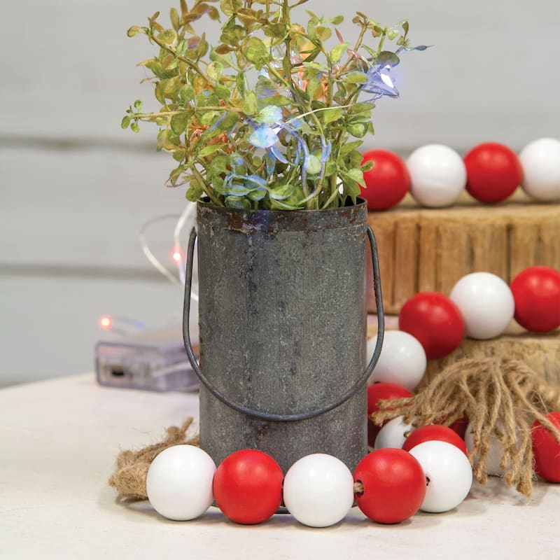 Beaded String Red White w/Jute Tassels