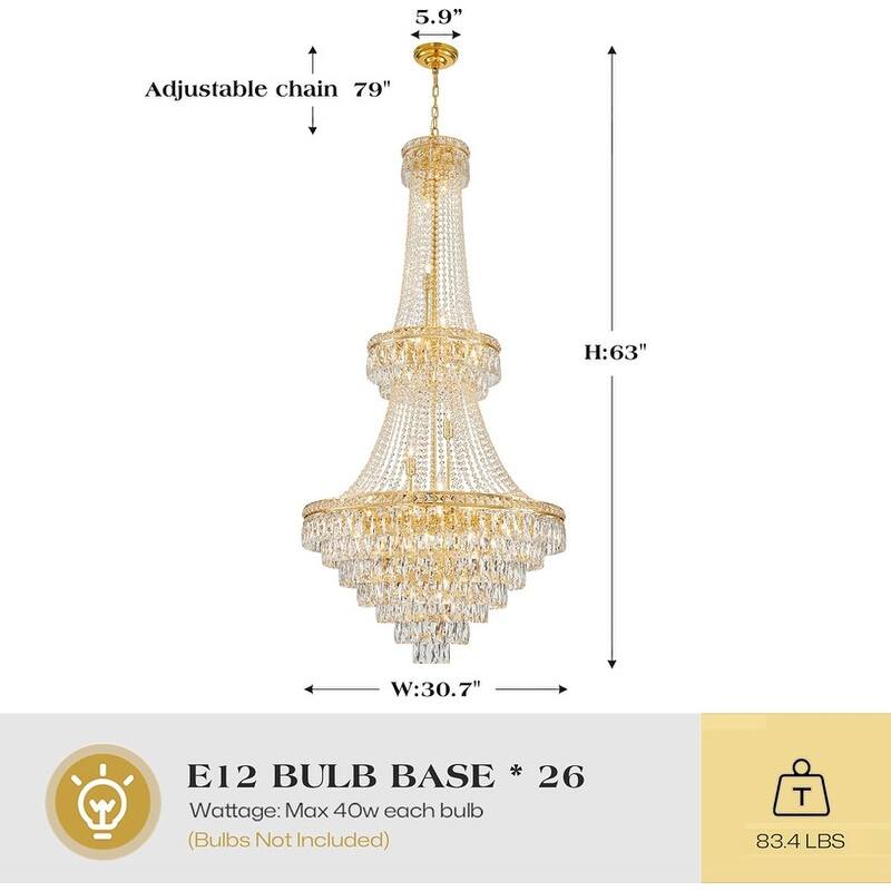 KAYLA High Ceiling Chandelier 13-Light Gold Modern Crystal Chandeliers Pendant Light Foyer Chandelier Fixtures