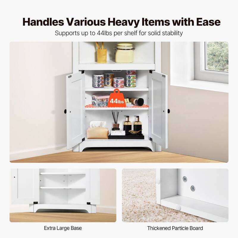 Corner Cabinet 32" with 2 Doors and Adjustable Shelves for Home Storage - 25.4 x 12.8 x 33.3 in