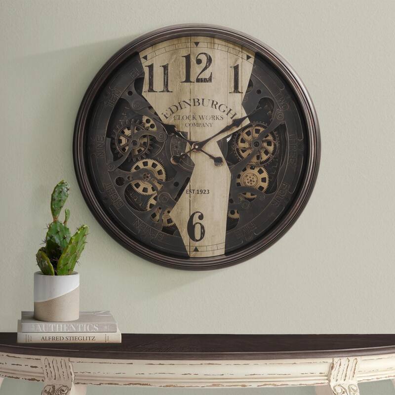 30" Round Wall Clock - Brown