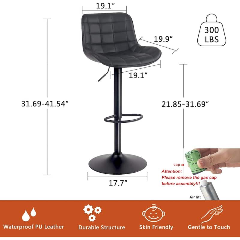 Modern Adjustable Swivel Bar Stools Counter Height Set of 2
