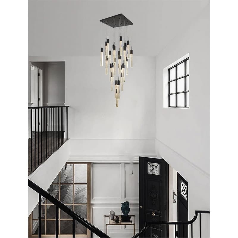 25-Light Black Metal Chandelier With Clear Bubble Crystals