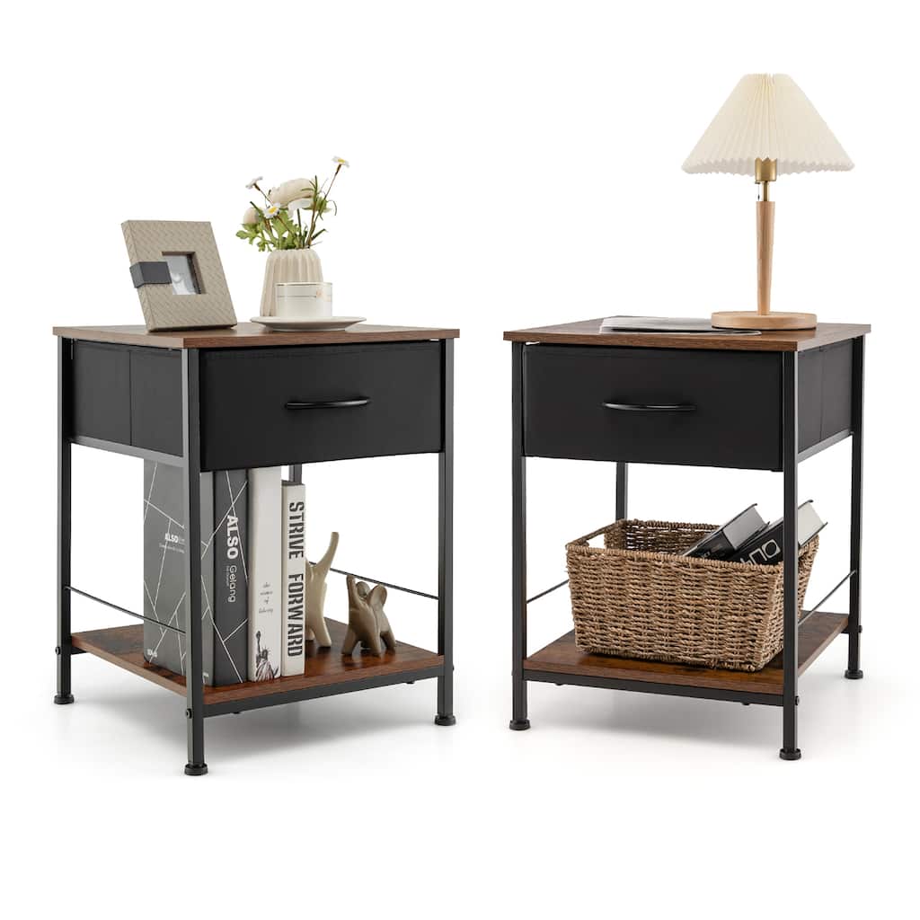 Costway 2 PCS 2-tier Nightstand Bedside End Sofa Table with Drawer - 16'' x 16'' x 21'' (L x W x H)