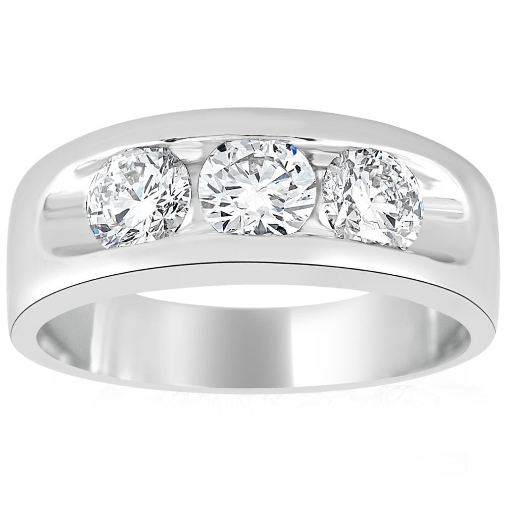 Bliss Diamond G/VS 2.25Ct Diamond Men's Three Stone Ring 10k White Gold Lab Grown