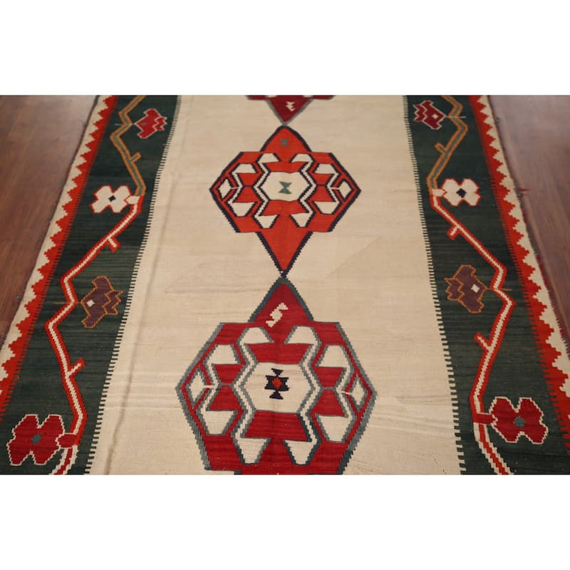 Nomadic Kilim Persian Vintage Area Rug Hand-Woven Wool Carpet - 4'2"x 7'11"