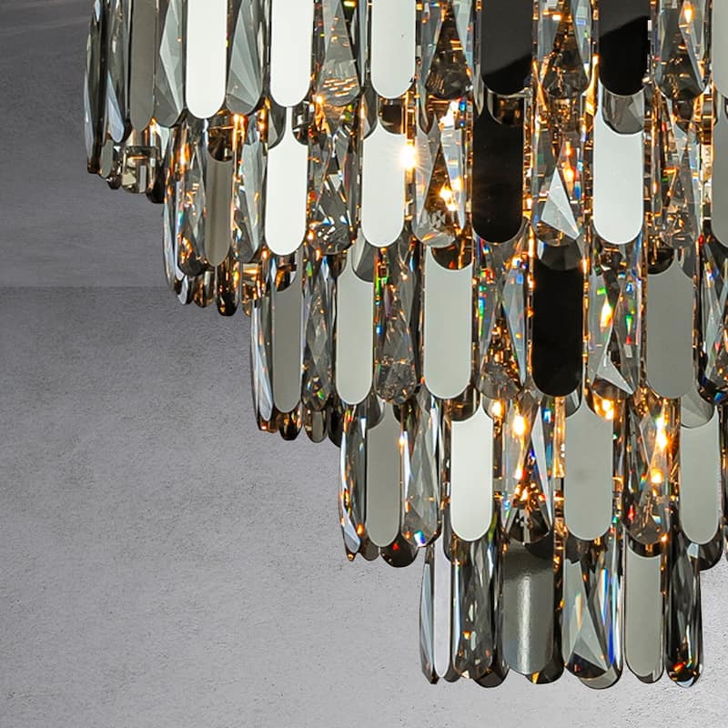 CraftHome Dimmable Smoked Crystal Flush Mount Ceiling Light Chandelier with Polished Nickel Finish and Stainless Steel Accents