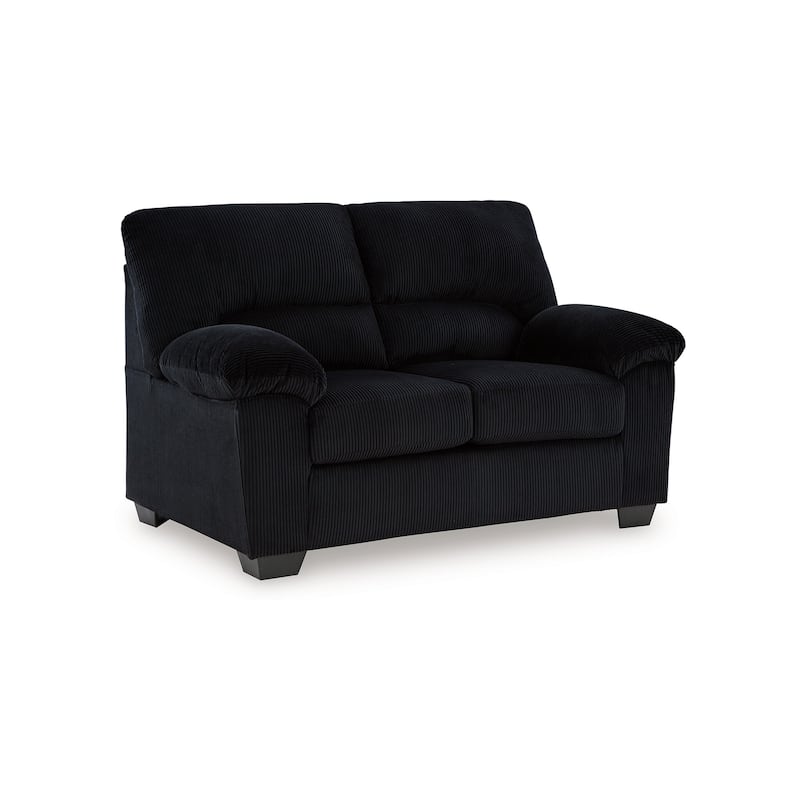 Simy Loveseat, 63 Inch Black Polyester Corduroy, Pillow Top Arms