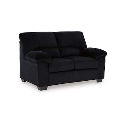 Simy Loveseat, 63 Inch Black Polyester Corduroy, Pillow Top Arms