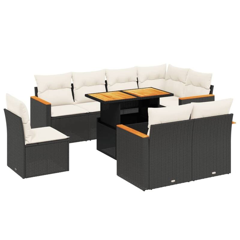 vidaXL Patio Sofa Set with Cushions Sofa Modules 9 Piece Poly Rattan Acacia - 21.7 x 39.4 x 28.7 in