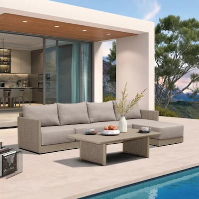 PURPLE LEAF Sanori Patio Conversation Set with Grey Ottoman and Cushion Patio Sofas Sectional Set for Poolside Graden