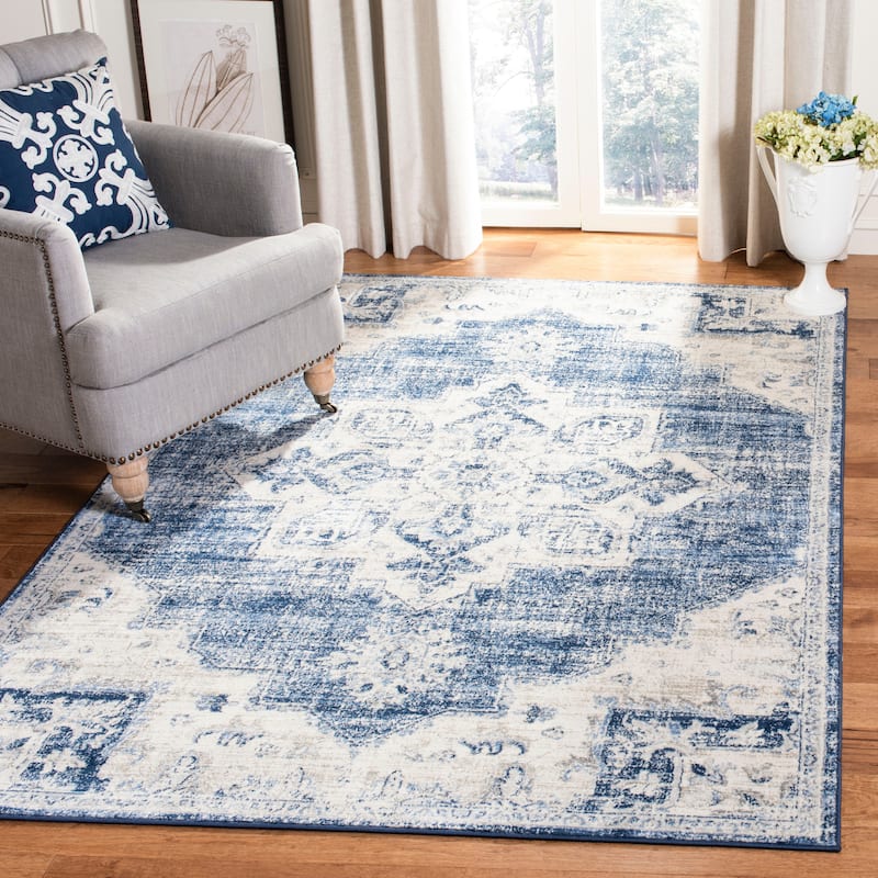 SAFAVIEH Brentwood Clara Traditional Oriental Medallion Rug - 11' x 11' Square - Ivory/Navy