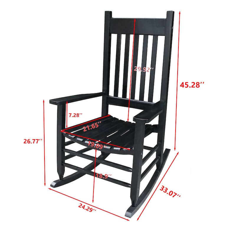 Outdoor Solid Wood Rocking Chair with Wide Seat, Terrace Arm Chairs with Slatted Back for Balcony, Porch, Garden