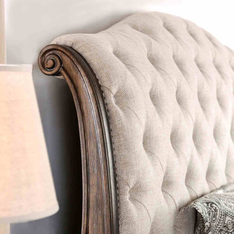 Royal Sleigh Bed 1pc Rustic Natural Tone Beige Finish