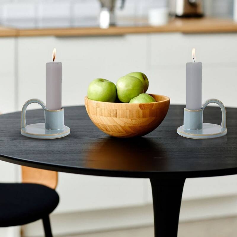 Set of Two Elise Short Candlesticks in Robin's Egg Blue