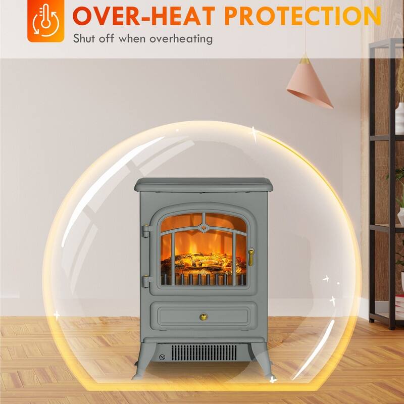 18"/22" Electric Fireplace Heater, Freestanding Stove with LED Flames, Overheating Protection, 750W/1500W, White/Red/Gray/Brown