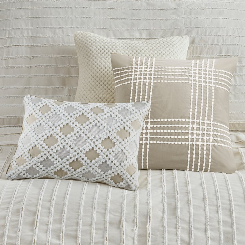 Madison Park Signature Essence Oversized Cotton Clipped Jacquard Comforter Set with Euro Shams and Throw Pillows