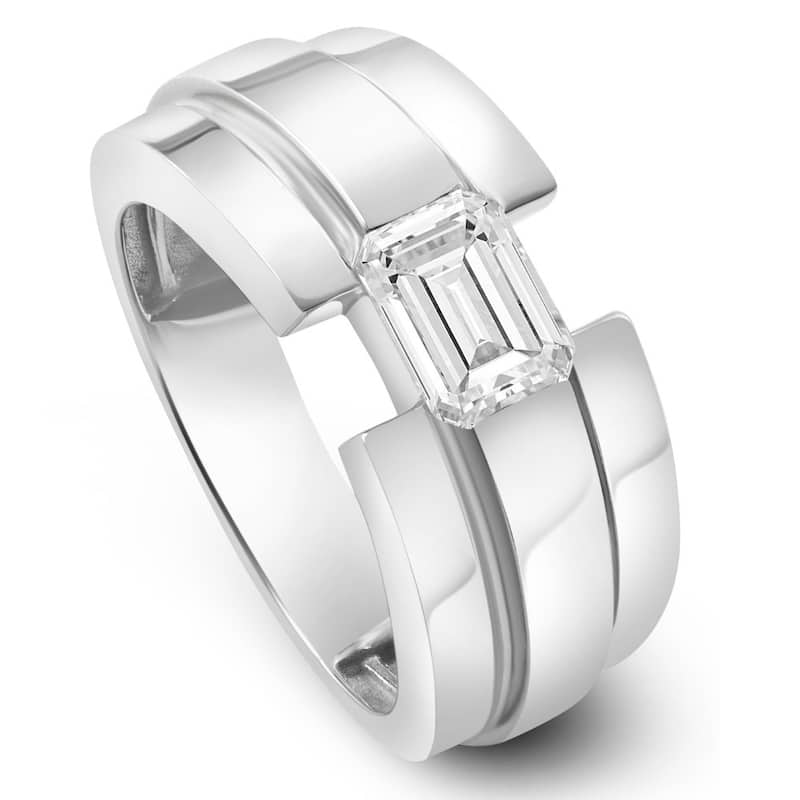 Certified 2 1/2Ct Emerald Cut Solitaire Diamond Ring Gold Lab Grown Men's