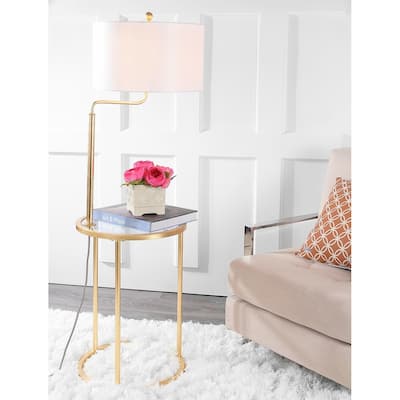 SAFAVIEH Lighting Miko 57-inch Gold Side Table Led Floor Lamp - 17" x 17" x 57" - Gold Leaf - 17Wx17Dx57H