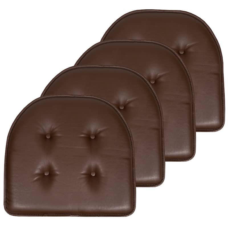 U-Shaped Faux Leather Memory Foam Chair Pads - Set of 4 - Brown