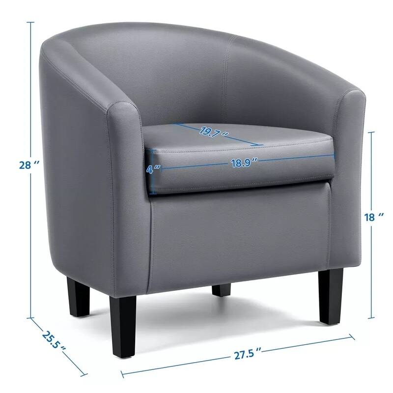 PU Leather Accent Chair Modern Barrel Chair Dark Grey - 27" x 25"