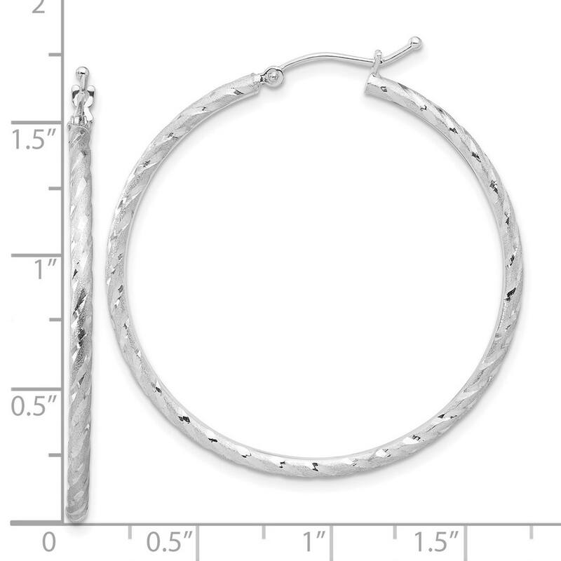 Curata 14k White Gold Polished and Satin Diamond cut Hoop Earrings - 40.5x40mm