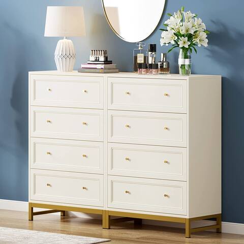 Dresser with 4 Drawers, White Tall Dresser for Bedroom