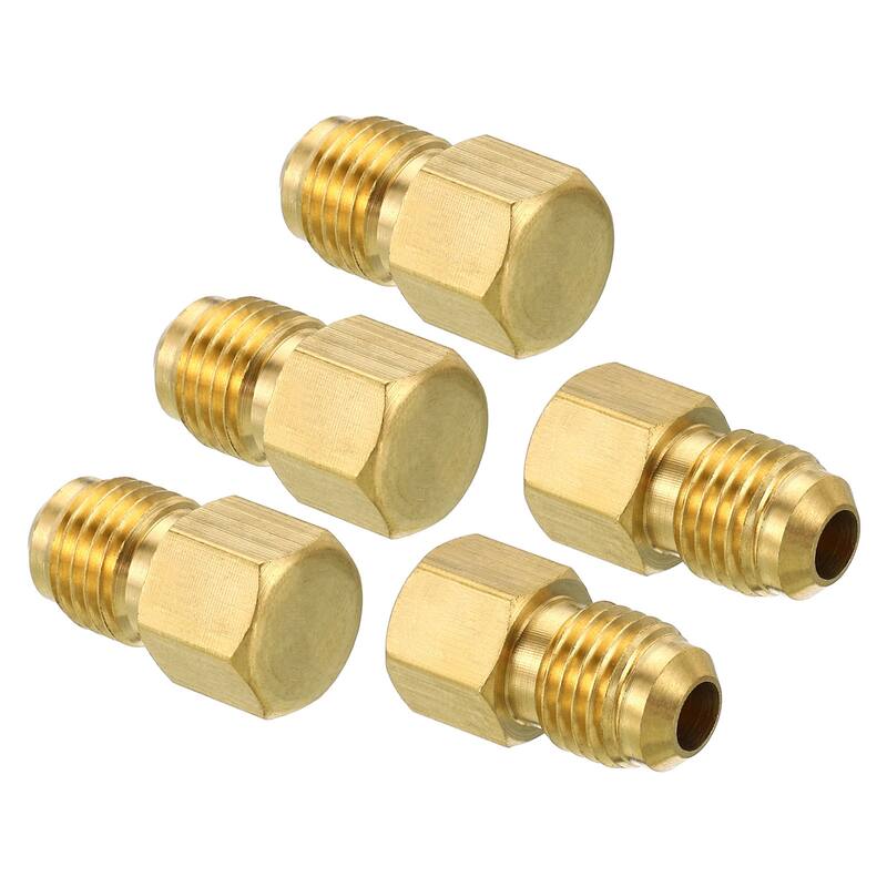 Brass Flared Plug, 5 Pack SAE Flare Tube Fitting 45 Degree Fittings - Brass Tone