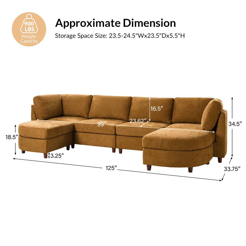 Mattia 125" Modern Under-seat Storage Sectional Sofa with Round Table and Solid Wood Legs by HULALA HOME