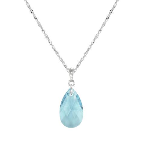 Handmade Jewelry by Dawn Small Aquamarine Crystal Pear Sterling Silver Necklace (USA)