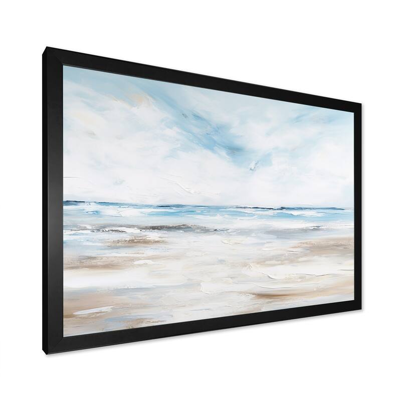 Designart "Coastal Beach Minimal Scenery I" Coastal Ocean Framed Canvas Wall Art