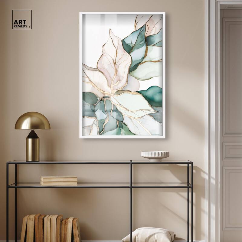 Pastel Leaves with Gold II Shadowbox by Art Remedy