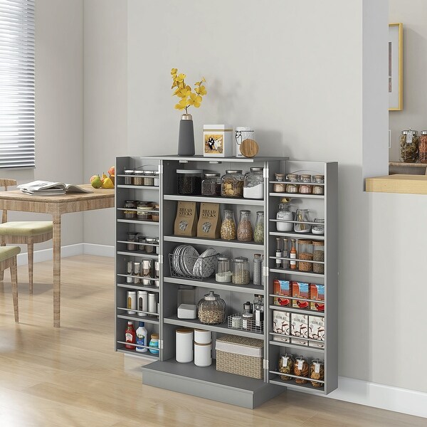 Compact 5 Tier Kitchen Pantry Cabinet with 12 Tier Door Storage Adjustable Shelves and Anti Tip Straps for Extra Safety Bed Bath Beyond 41904101