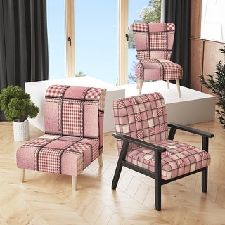 Arm Chair Pink Plaid Chair Designart 