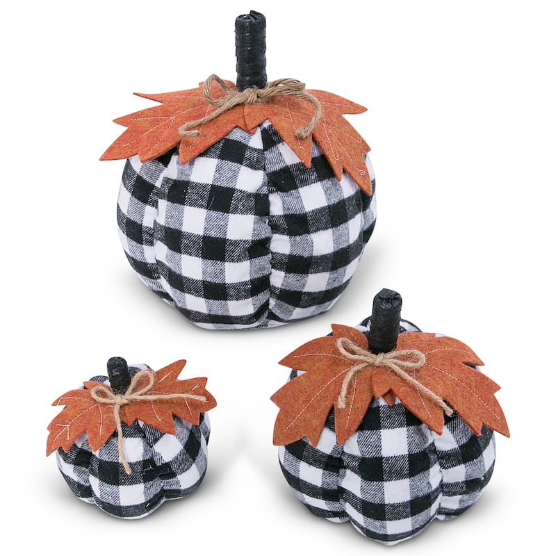Set of 3 Black and White Plaid Pumpkins
