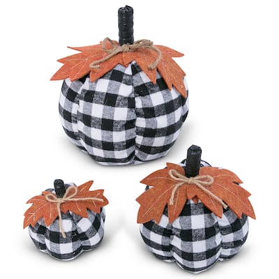 Set of 3 Black and White Plaid Pumpkins