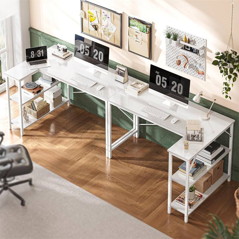 47 Inches Computer Desk with Reversible Storage Shelves - White