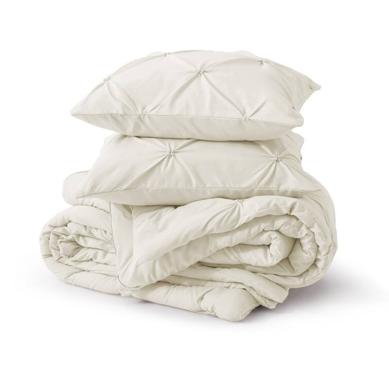 3 Piece Reversible Pintuck Pinch Pleat Comforter Set, Bedding Set for All Season