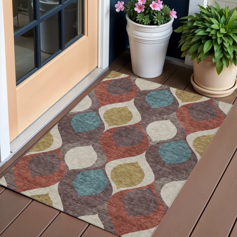 HomeRoots Ogee Transitional Rectangle Outdoor Rug - 3' x 5'
