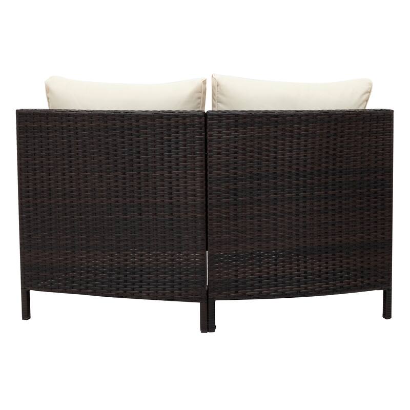 Roomfitters Outdoor Half Moon Curved Rattan Sofa Set, Modular Wicker Sectional Patio Furniture with Glass Coffee Table