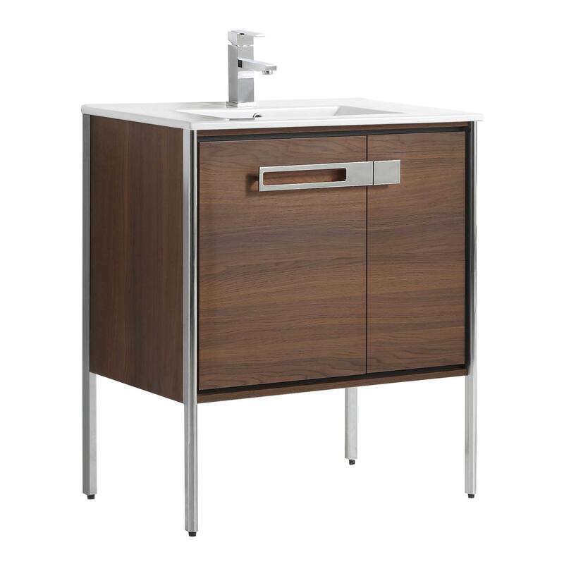 Fine Fixtures Oakville Bathroom Vanity with White Ceramic Sink - 30 Inch - Walnut Ebony - Chrome Hardware