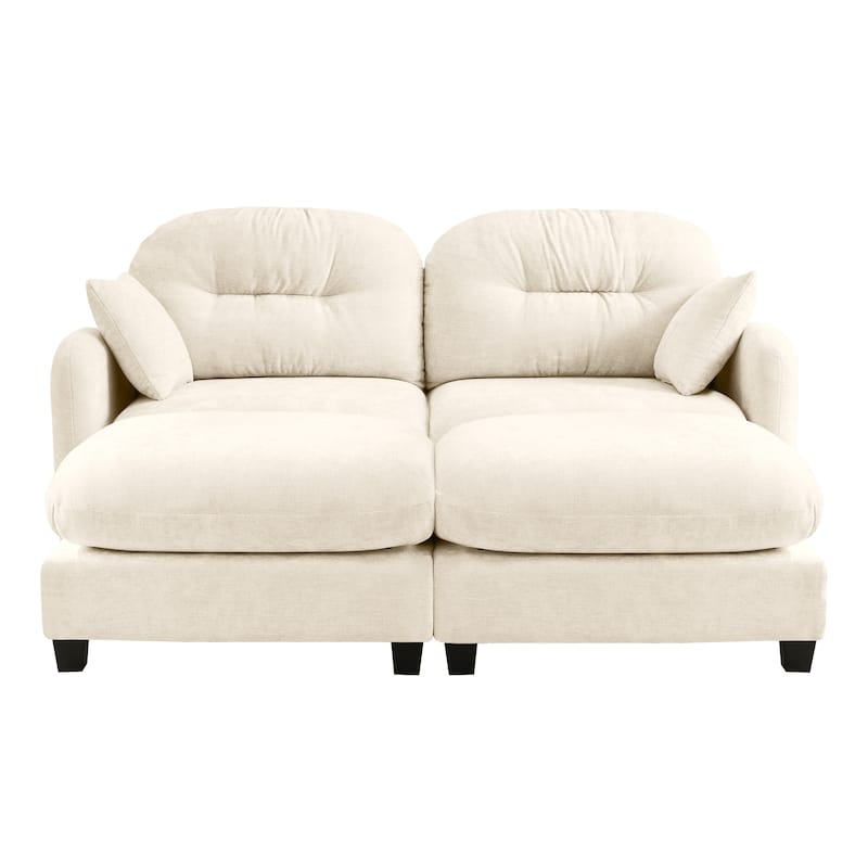 2 Seat Chenille Sofa Round Arms Sectional Sofa, Modern 74" Tufted Back Couch with Ottoman for Lving Room, Small Space