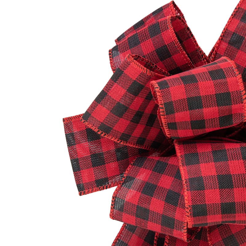 19" Buffalo Plaid Print 14 Loop Christmas Bow Tree Topper - 19
