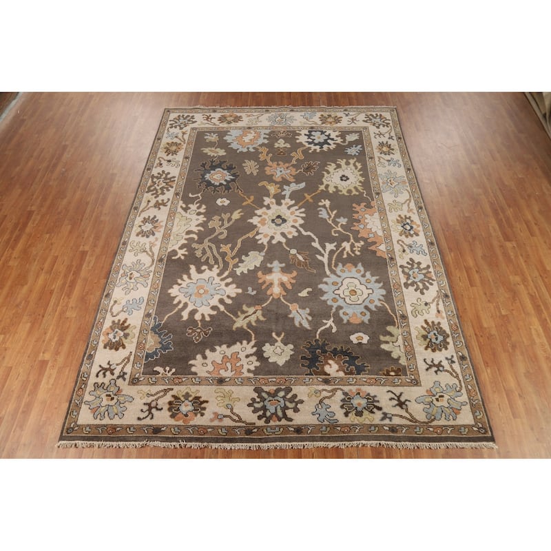 Brown Oushak Oriental Area Rug Handmade Wool Carpet - 8'9"x 11'9"