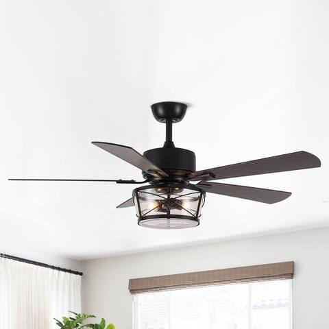 52" Black 2-Light Seeded Glass Ceiling Fan with Light Kit and Remote