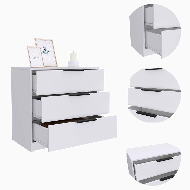 3-Drawer Rectangle Dresser White